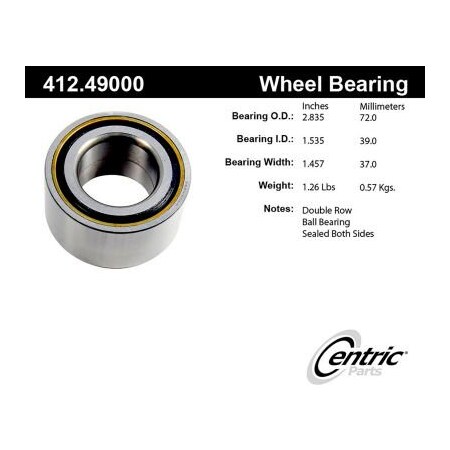 Centric C-Tek Standard Double Row Wheel Bearing, C-Tek 412.49000E